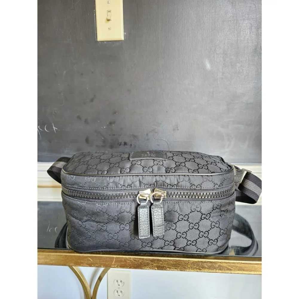 GUCCI Nylon Monogram Fanny Pack Belt Bag Black